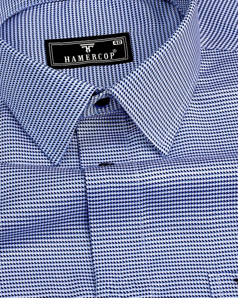 Floter Blue With White Houndstooth Premium Giza Shirt