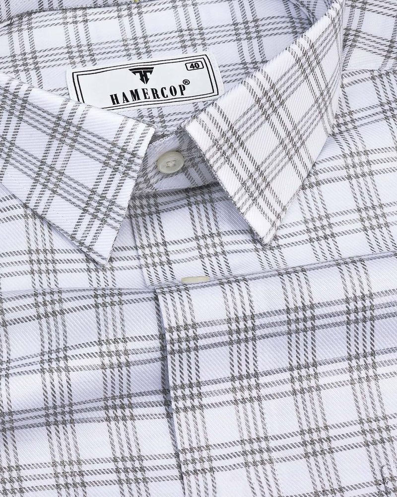 White With Gray Twill Check Premium Giza Shirt