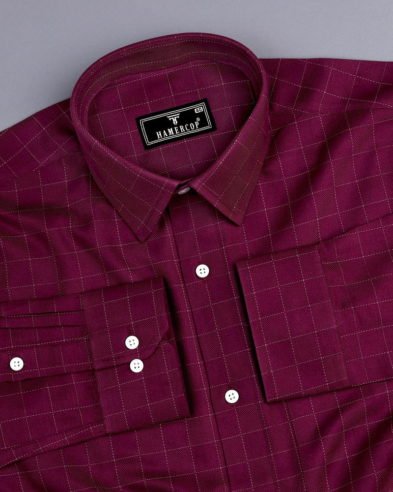 Merlot Maroon Twill Check Premium Giza Shirt