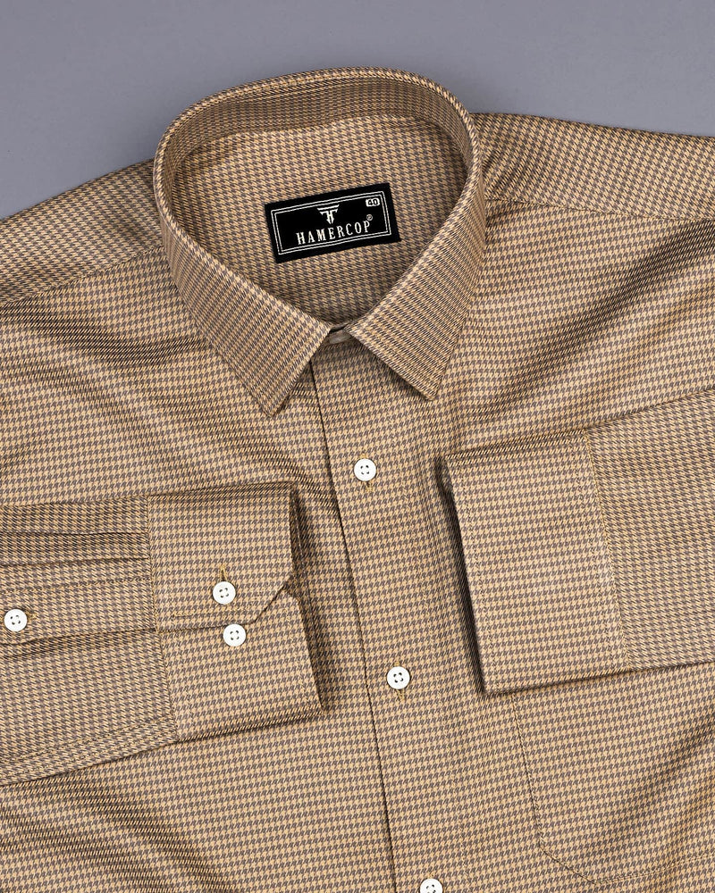 Mersin Cream With Gray Houndstooth Premium Giza Shirt