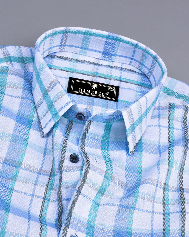 Keston Blue Multicolored Dobby Check Premium Giza Shirt