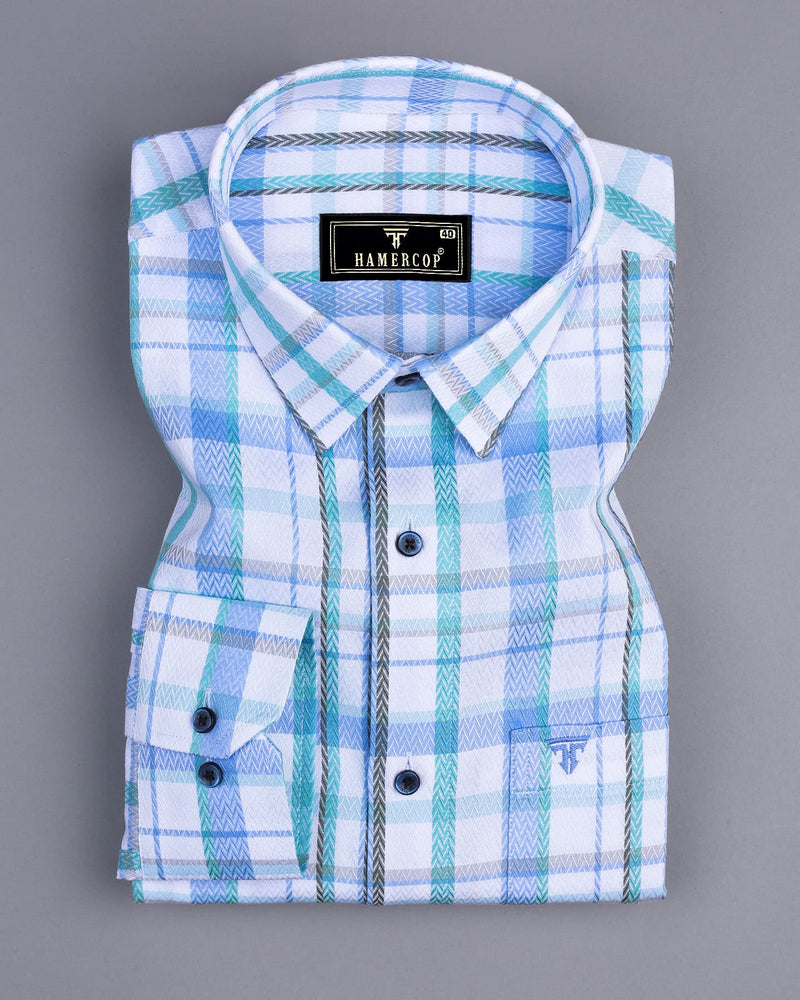 Keston Blue Multicolored Dobby Check Premium Giza Shirt