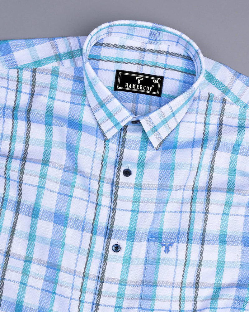 Keston Blue Multicolored Dobby Check Premium Giza Shirt