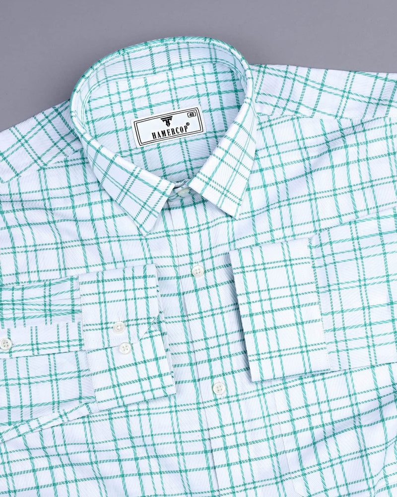 Weston Green With White Dobby Check Premium Giza Shirt