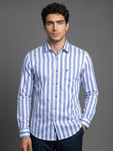 Stefan Blue With White Stripe Premium Giza Shirt