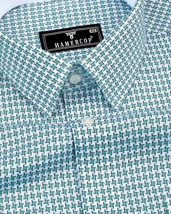 Gravity Green Houndstooth Amsler Dobby Cotton Designer Shirt