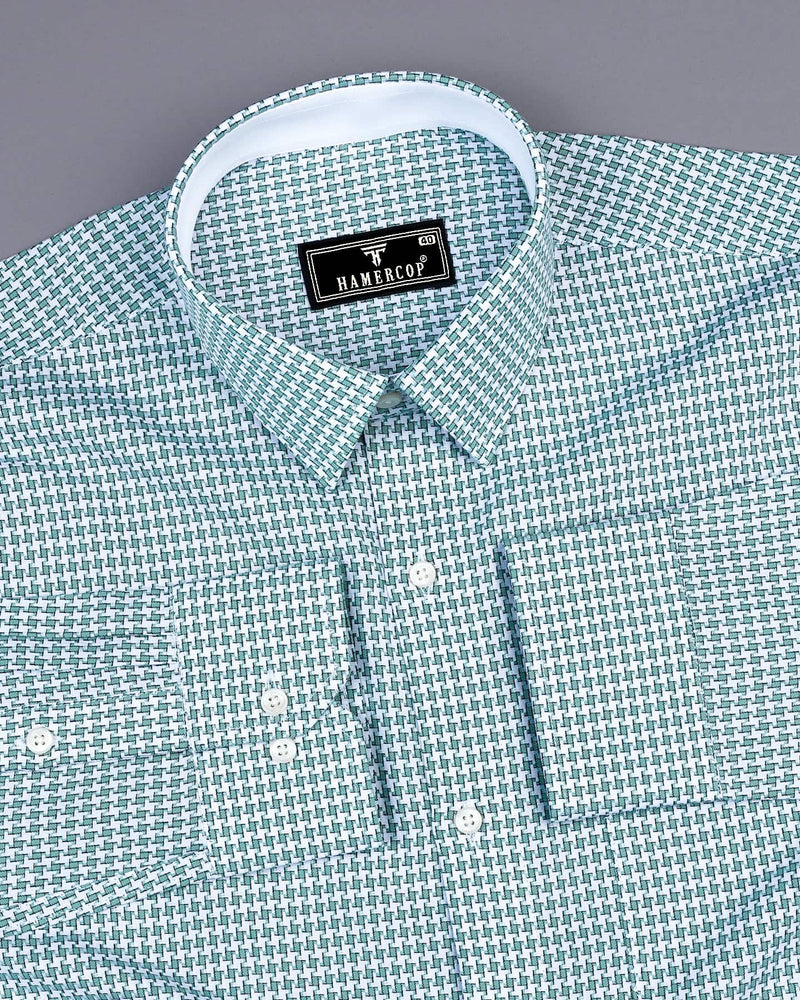 Gravity Green Houndstooth Amsler Dobby Cotton Designer Shirt