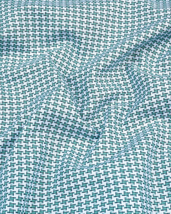 Gravity Green Houndstooth Amsler Dobby Cotton Designer Shirt