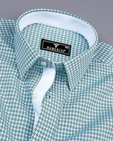 Gravity Green Houndstooth Amsler Dobby Cotton Designer Shirt