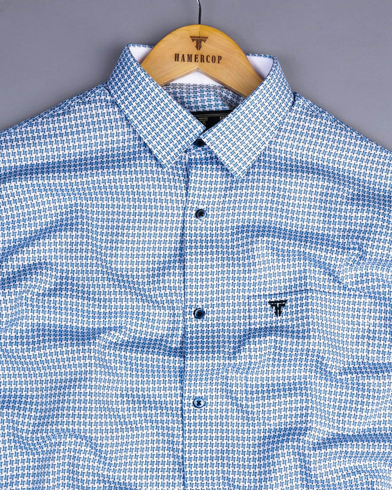 Gravity Blue Houndstooth Amsler Dobby Cotton Designer Shirt