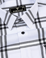 Lepton White With Black Broad Check Premium Giza Shirt