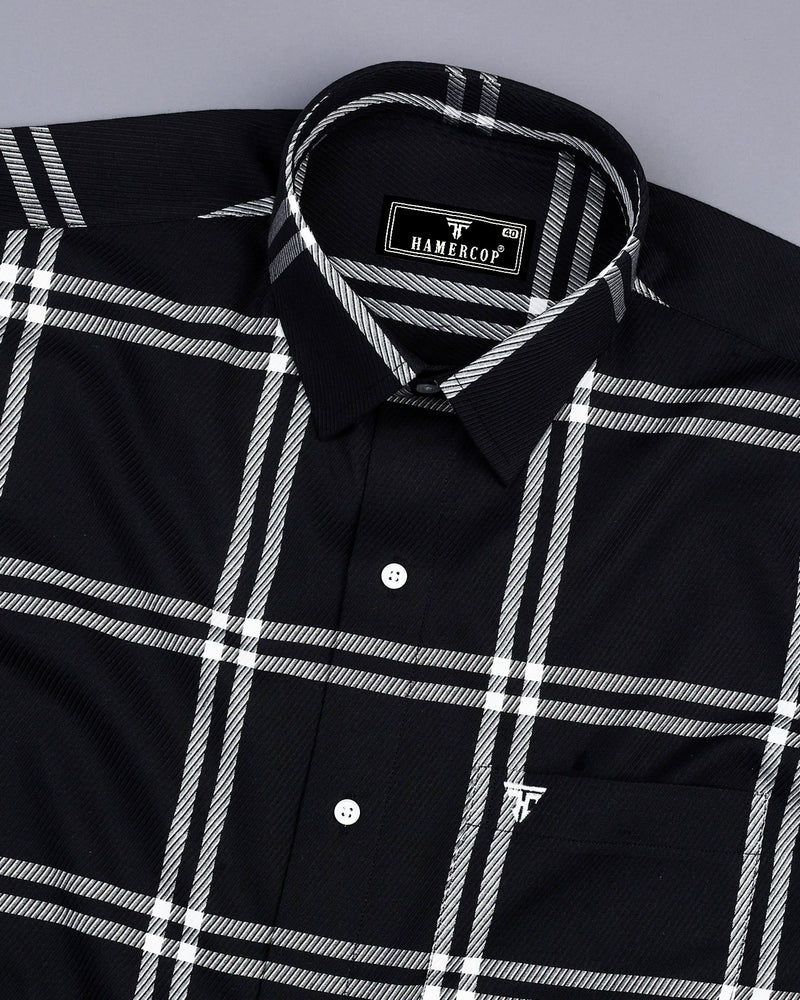 Lepton Black With White Broad Check Premium Giza Shirt