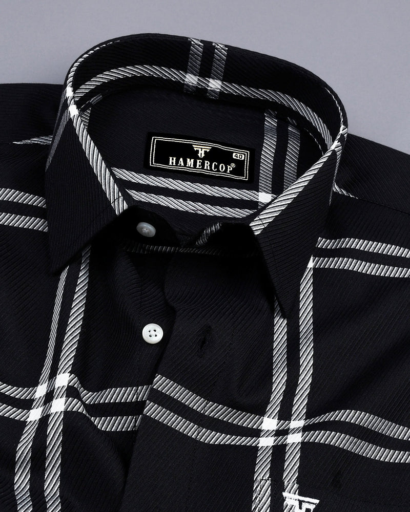 Lepton Black With White Broad Check Premium Giza Shirt