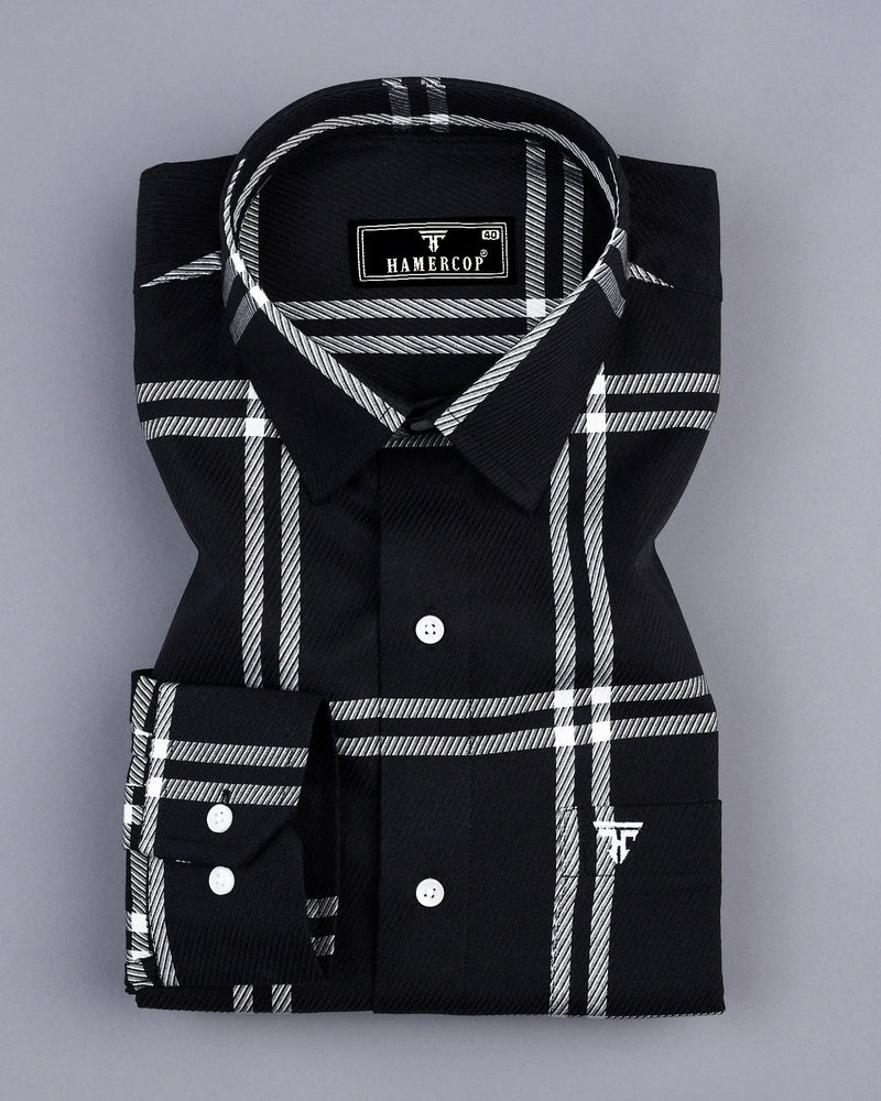 Lepton Black With White Broad Check Premium Giza Shirt