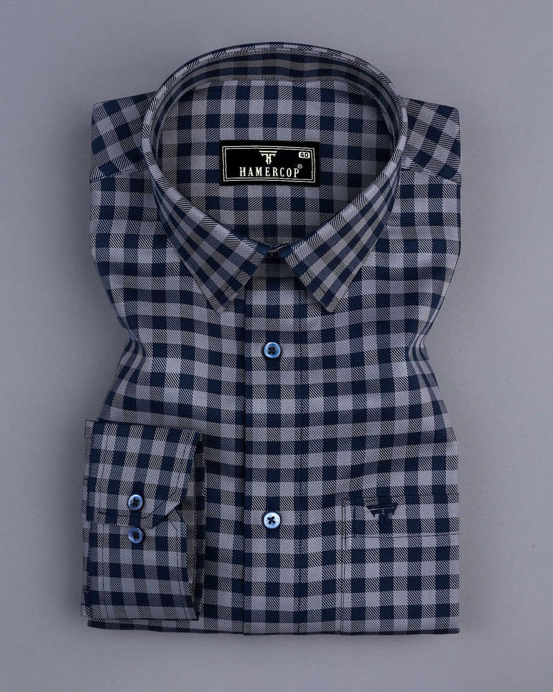 Belmont Blue With Gray Twill Check Premium Giza Shirt