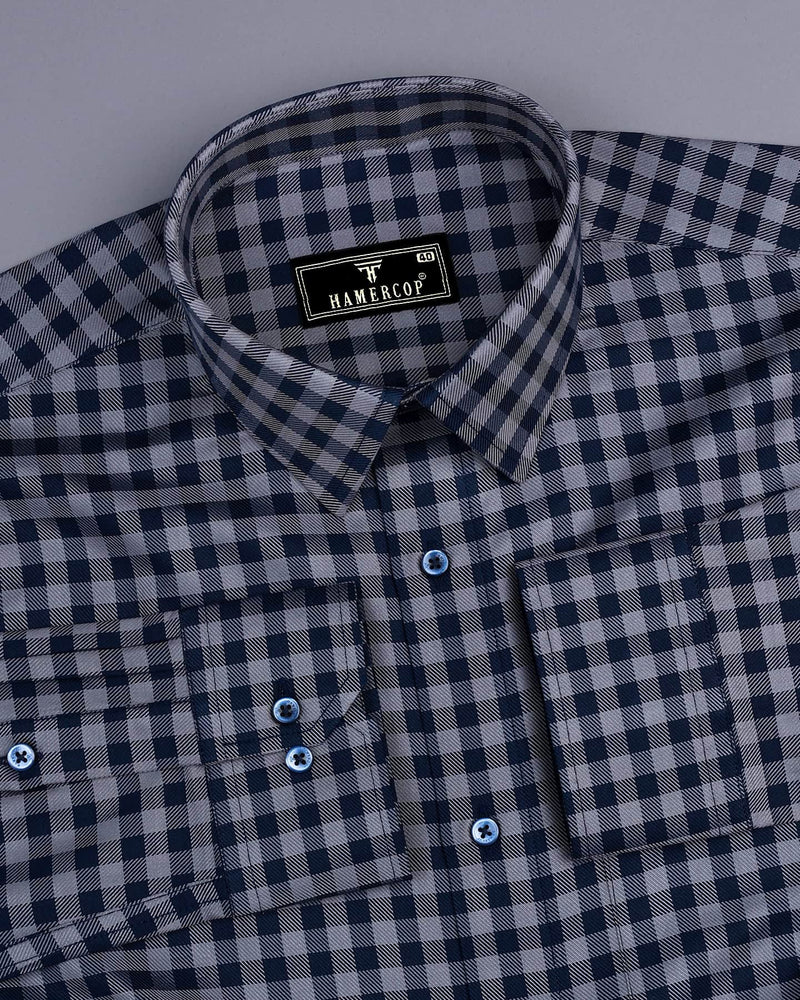 Belmont Blue With Gray Twill Check Premium Giza Shirt