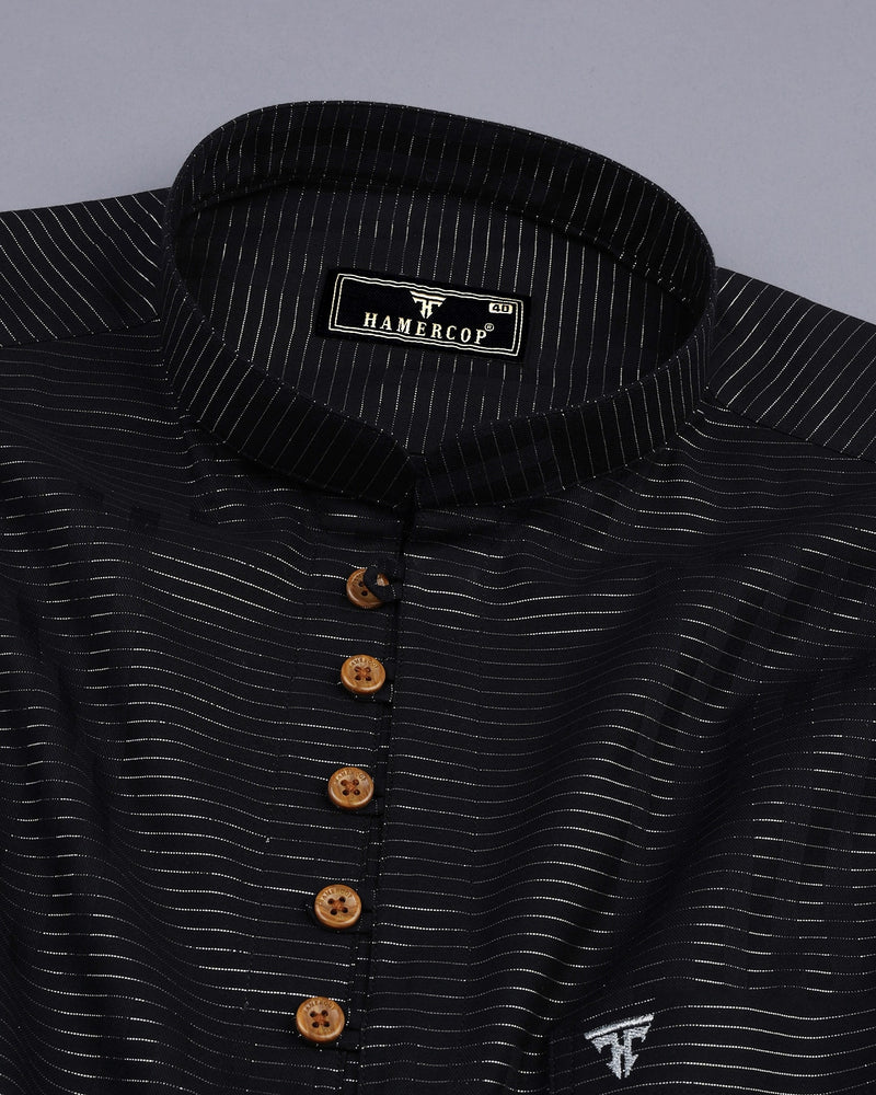 Panther Black Wrex Weft Stripe Cotton Shirt Style Kurta