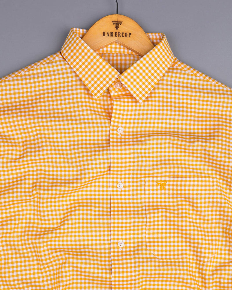 Jenon Yellow With White Yarn Dyed Check Oxford Cotton Shirt