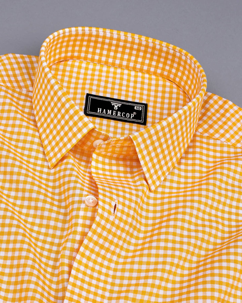 Jenon Yellow With White Yarn Dyed Check Oxford Cotton Shirt