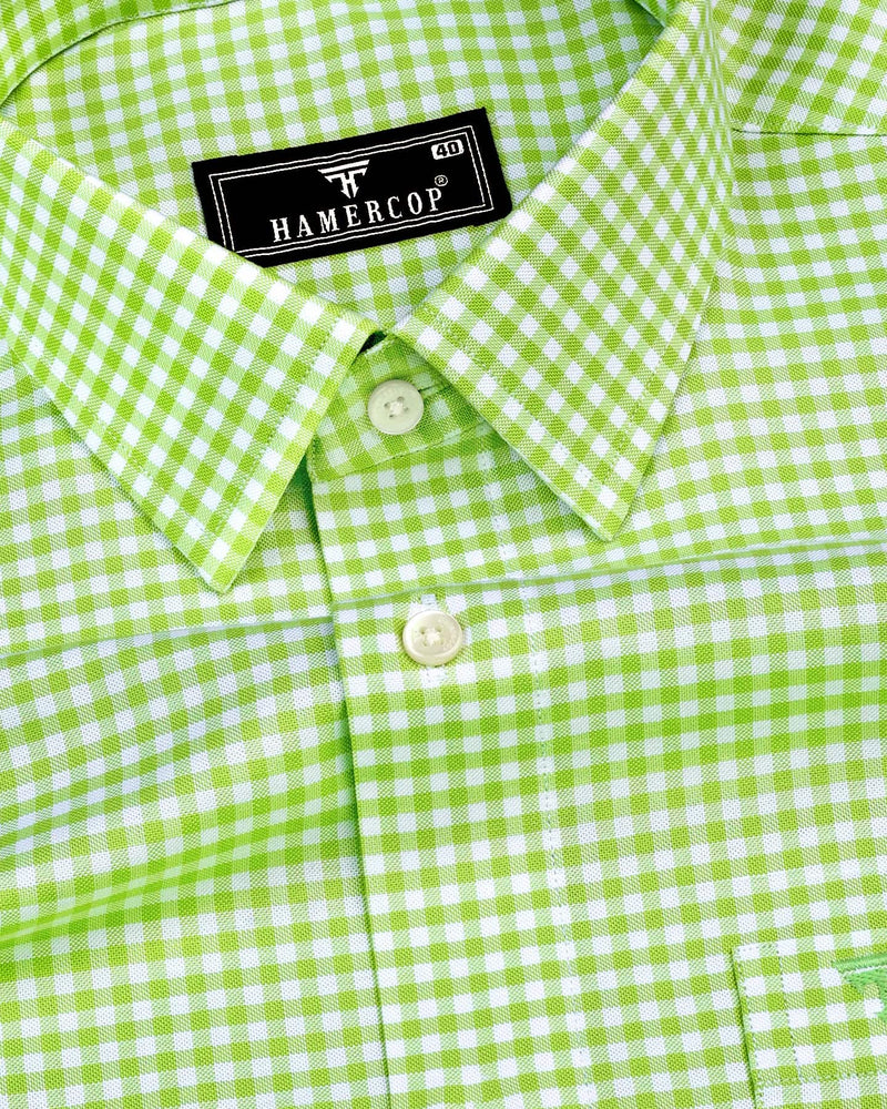 Jenon Green With White Yarn Dyed Check Oxford Cotton Shirt