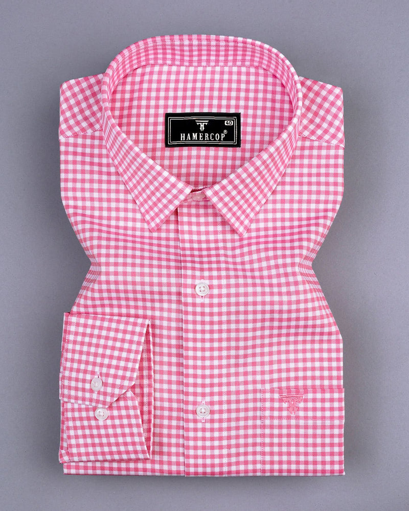 Jenon Pink With White Yarn Dyed Check Oxford Cotton Shirt