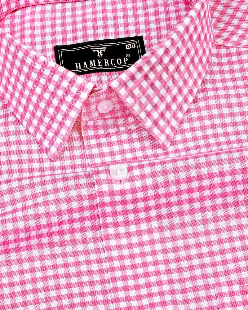 Jenon Pink With White Yarn Dyed Check Oxford Cotton Shirt