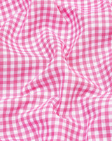 Jenon Pink With White Yarn Dyed Check Oxford Cotton Shirt