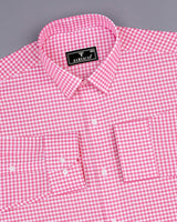 Jenon Pink With White Yarn Dyed Check Oxford Cotton Shirt