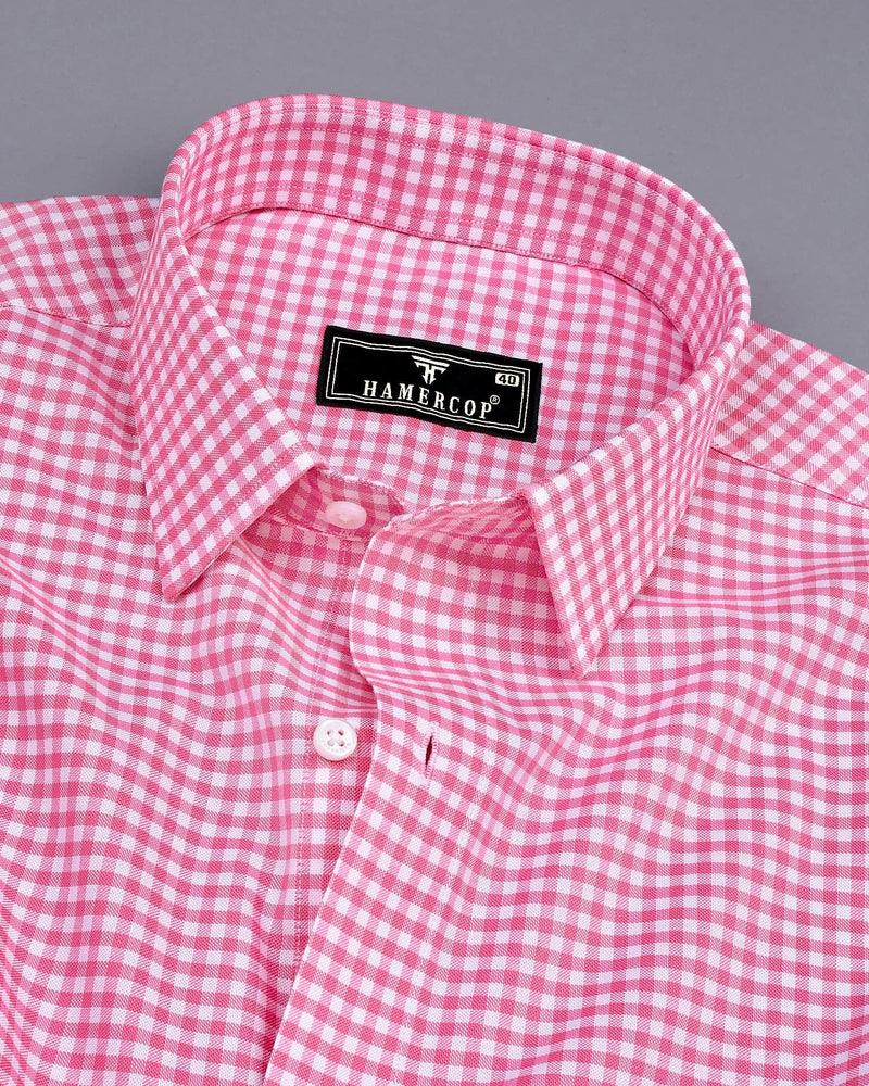 Jenon Pink With White Yarn Dyed Check Oxford Cotton Shirt