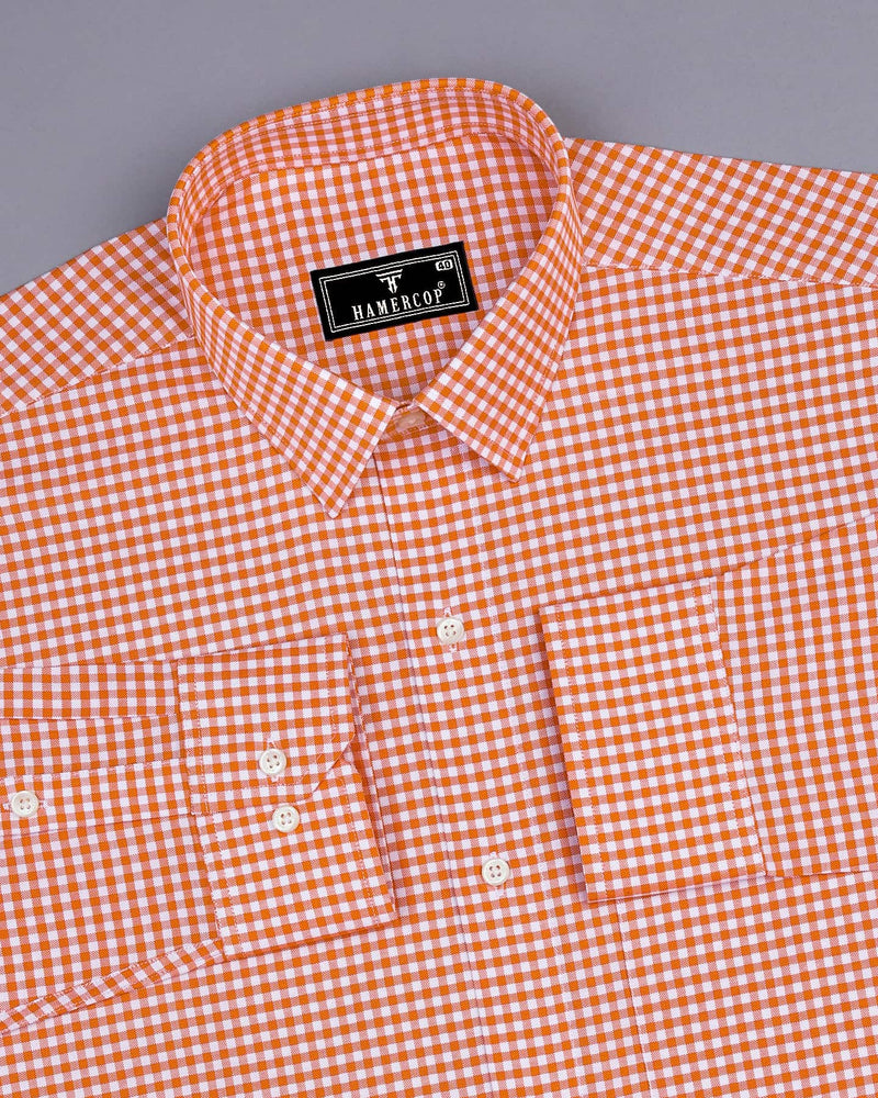 Jenon Orange With White Yarn Dyed Check Oxford Cotton Shirt