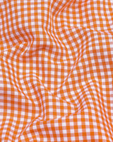 Jenon Orange With White Yarn Dyed Check Oxford Cotton Shirt