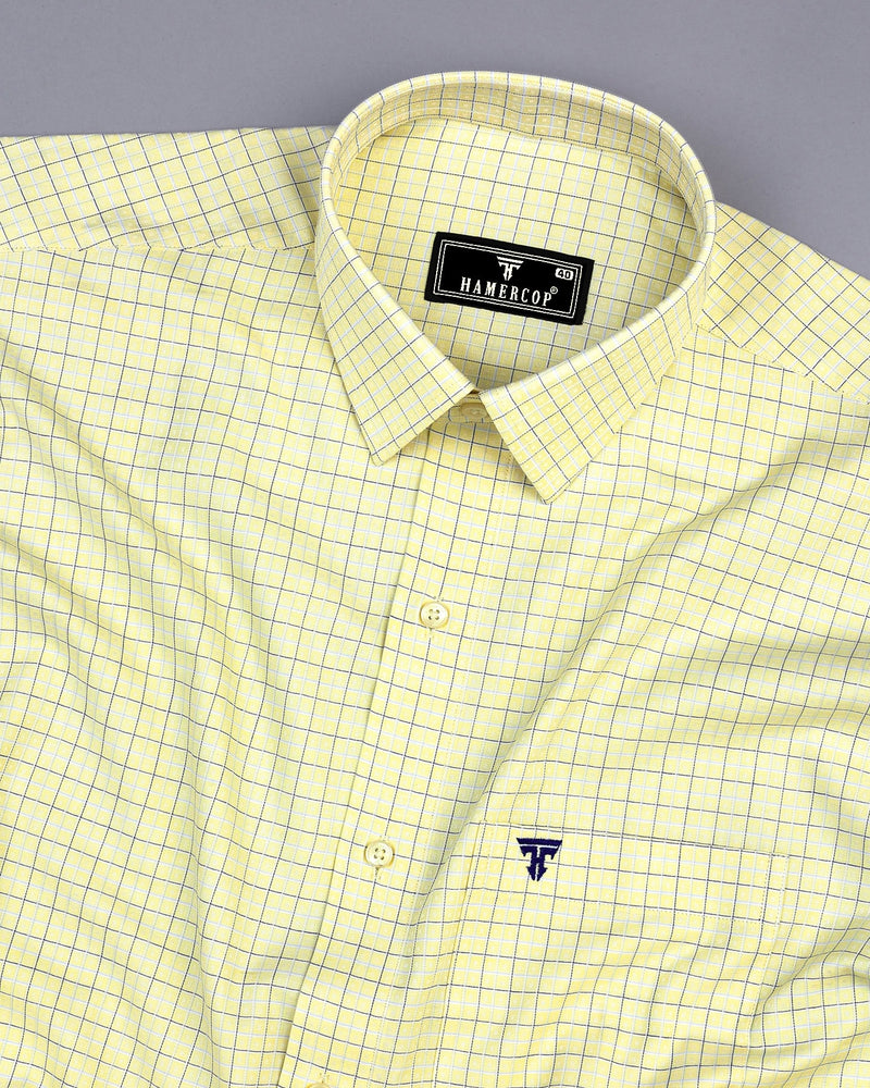 Astral Yellow With Blue Check Premium Giza Shirt