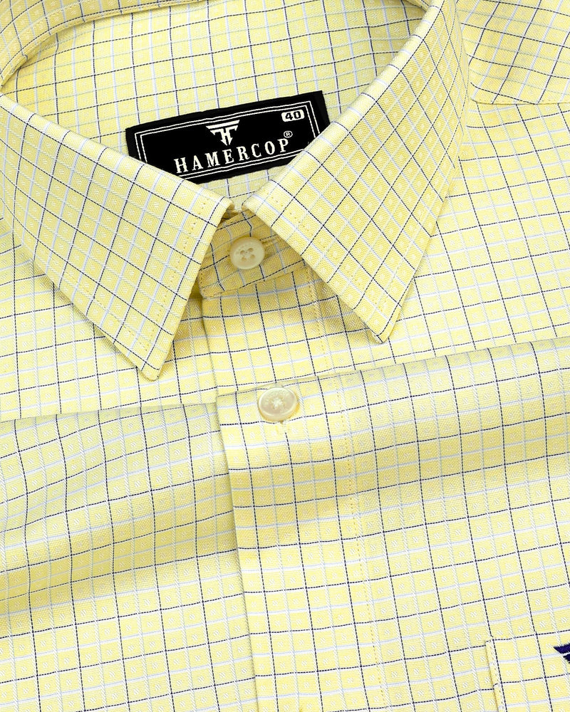 Astral Yellow With Blue Check Premium Giza Shirt