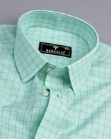 Astral Green With Blue Check Premium Giza Shirt