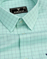 Astral Green With Blue Check Premium Giza Shirt