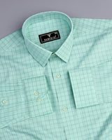 Astral Green With Blue Check Premium Giza Shirt