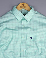 Astral Green With Blue Check Premium Giza Shirt