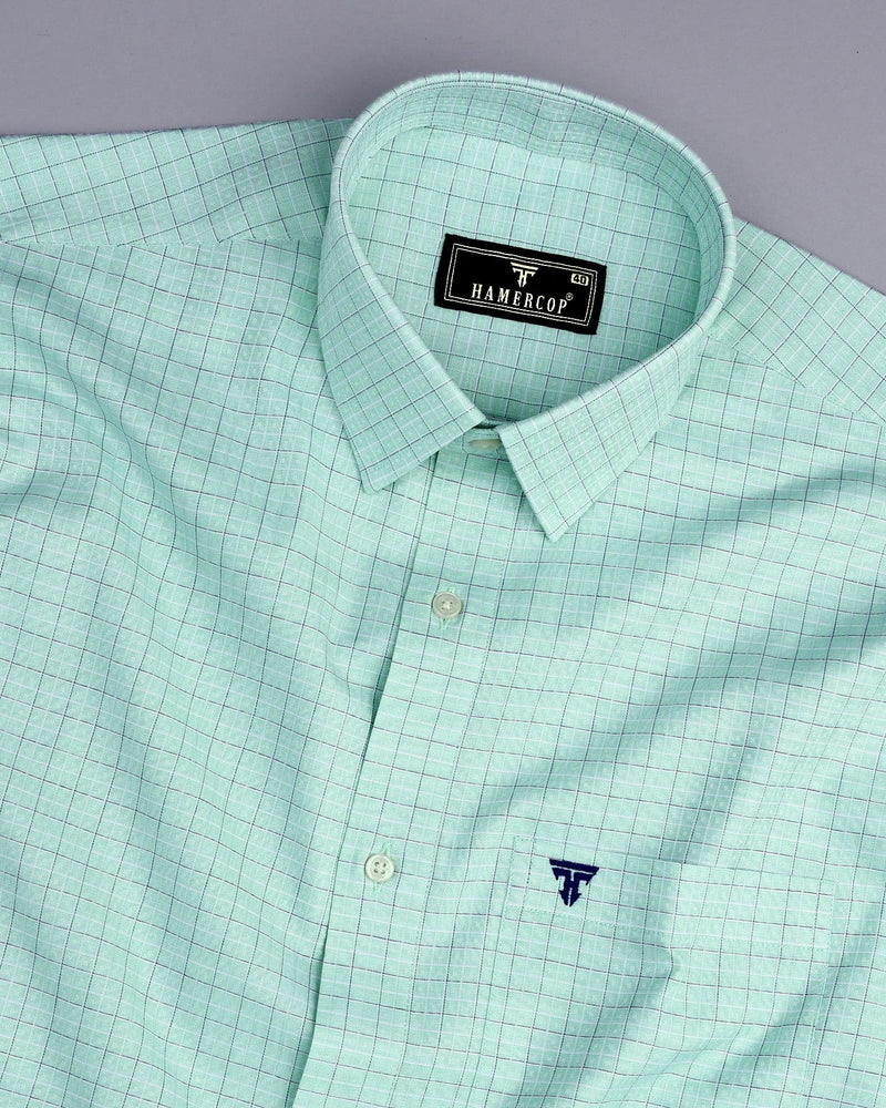 Astral Green With Blue Check Premium Giza Shirt