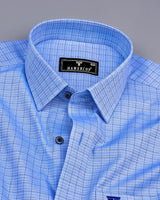 Custard Blue Dobby Check Premium Giza Shirt