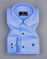 Custard Blue Dobby Check Premium Giza Shirt