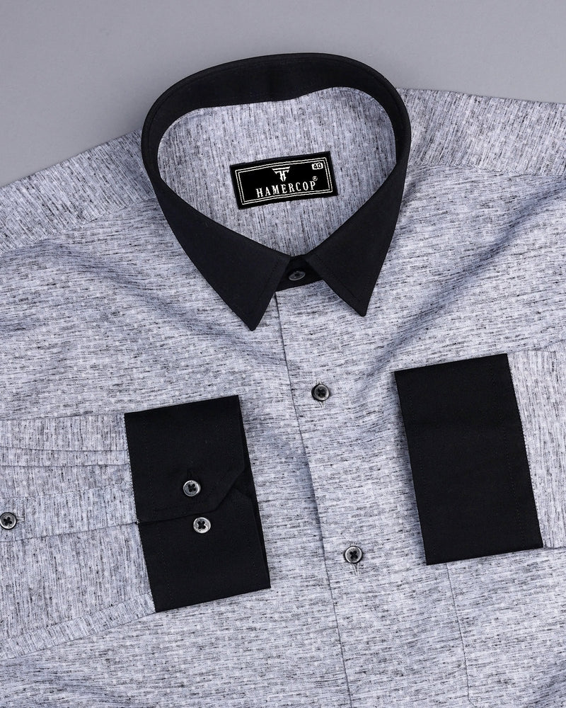 Gray Two Shaded Black Cuff And Collar Designer Cotton Shirt