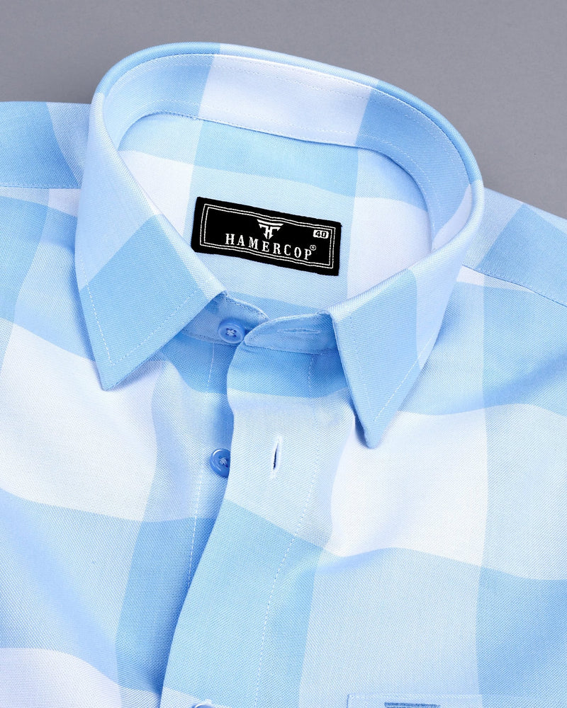 Merida Blue With White Broad Check Oxford Cotton Shirt