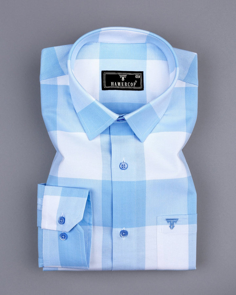 Merida Blue With White Broad Check Oxford Cotton Shirt