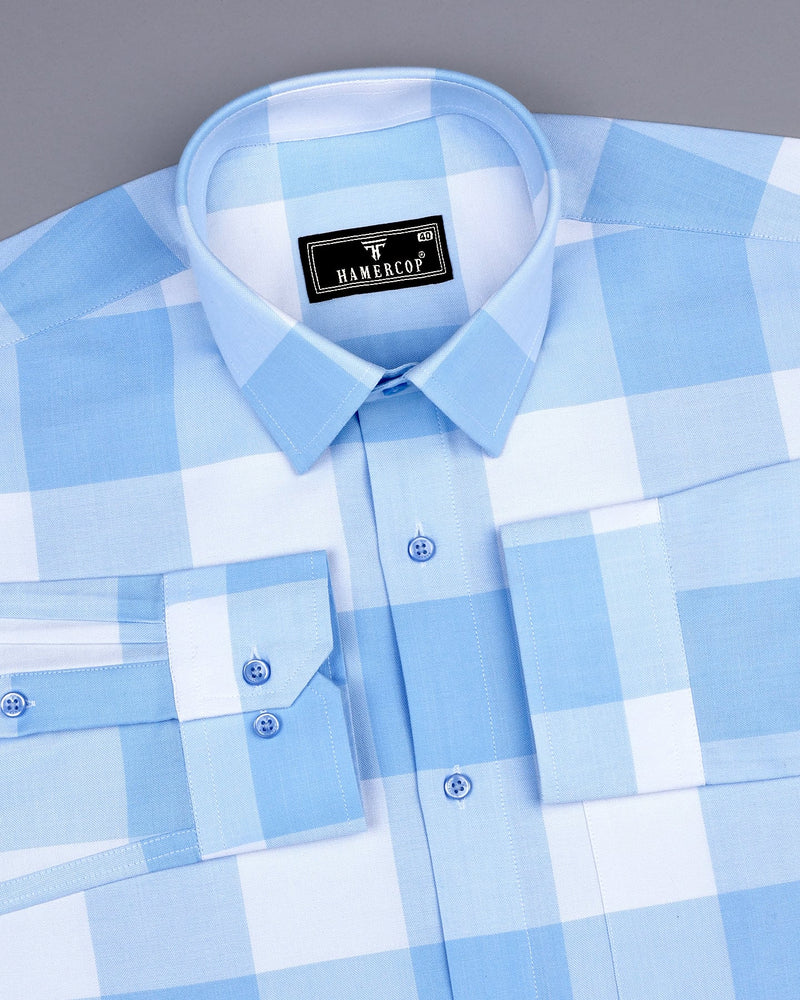 Merida Blue With White Broad Check Oxford Cotton Shirt