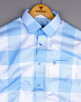 Merida Blue With White Broad Check Oxford Cotton Shirt