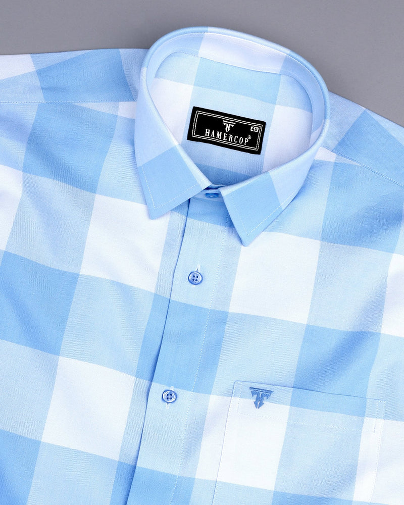 Merida Blue With White Broad Check Oxford Cotton Shirt