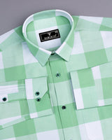 Merida Pista Green With White Broad Check Oxford Cotton Shirt