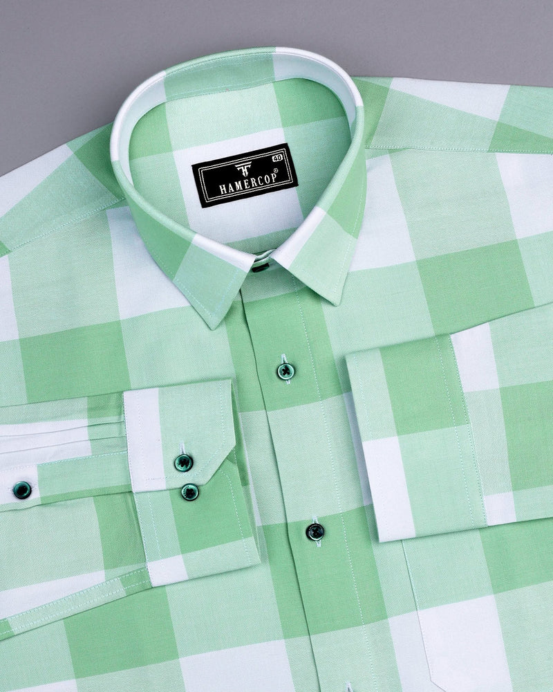 Merida Pista Green With White Broad Check Oxford Cotton Shirt