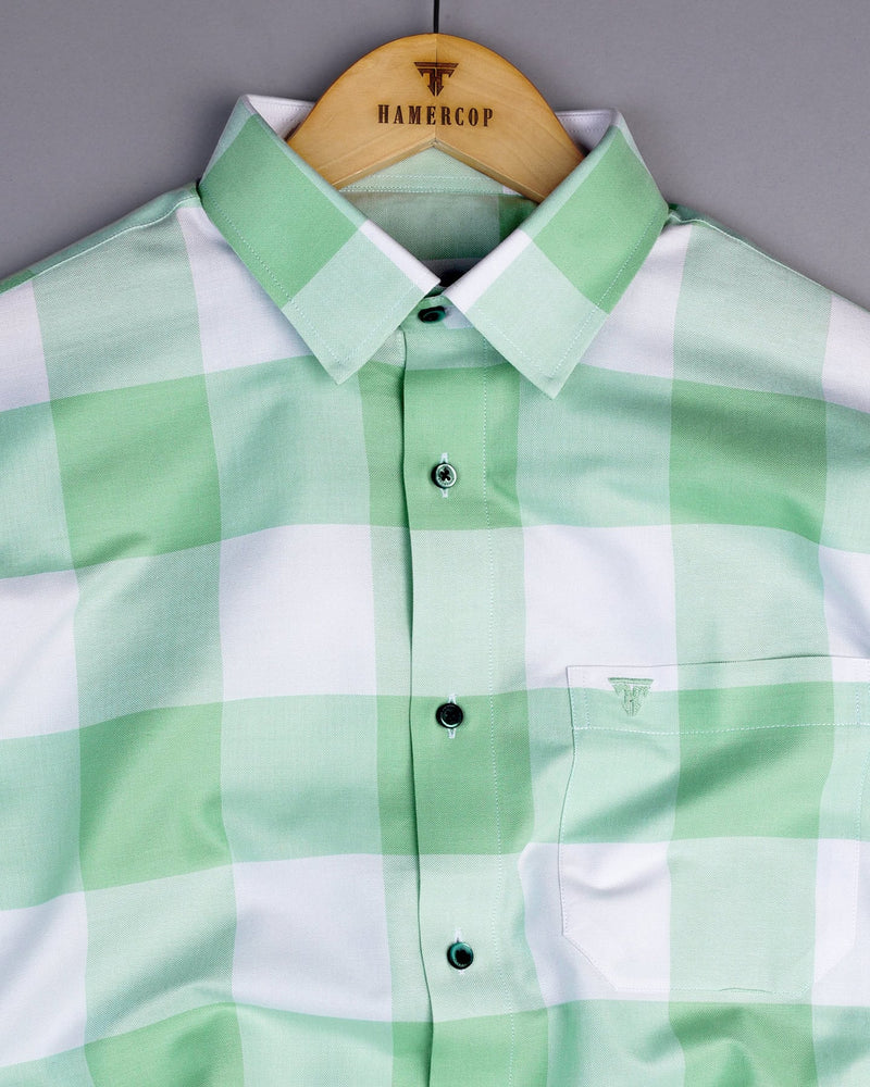 Merida Pista Green With White Broad Check Oxford Cotton Shirt