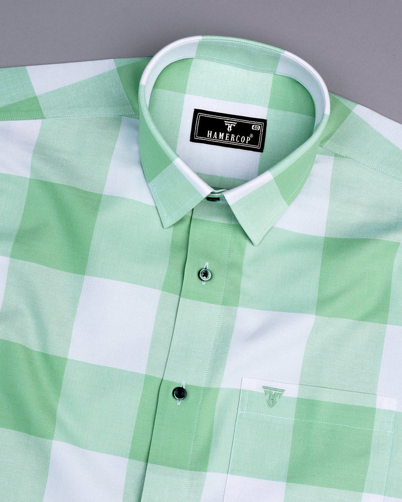 Merida Pista Green With White Broad Check Oxford Cotton Shirt